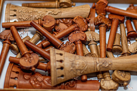 Assorted Violin Fittings in Mountain Mahogany and Southern Live Oak